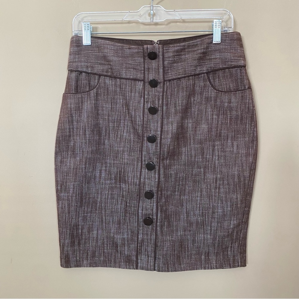 Charlotte Russe Brown Crosshatch Button Down Skirt
